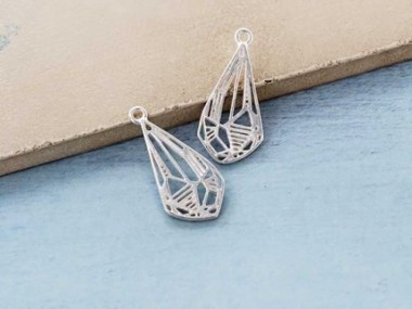 2 of 925 Sterling Silver Diamond Shape Charms 10x18 mm.