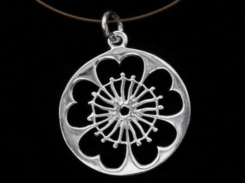 1 of 925 Sterling Silver Disc with Flower Cutout Charm 19 mm.Polish Finish