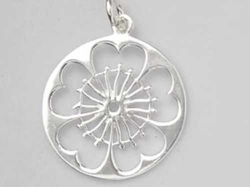 1 of 925 Sterling Silver Disc with Flower Cutout Charm 19 mm.Polish Finish