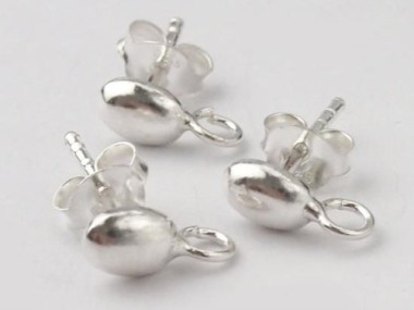 2 pairs of 925 Sterling Silver Oval Earrings Post Findings 4x6 mm.