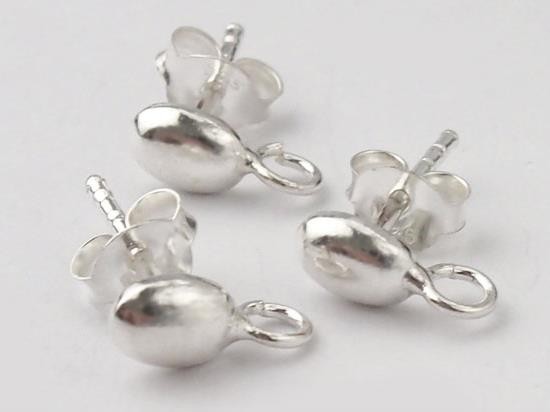 2 pairs of 925 Sterling Silver Oval Earrings Post Findings 4x6 mm.