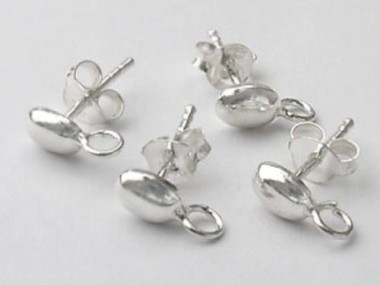 925 Sterling Silver Oval Earrings Post Findings 4x6 mm.