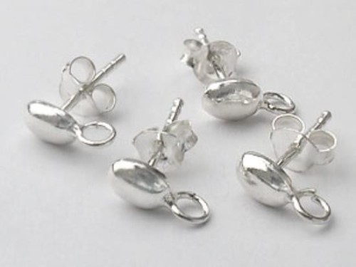 2 pairs of 925 Sterling Silver Oval Earrings Post Findings 4x6 mm.