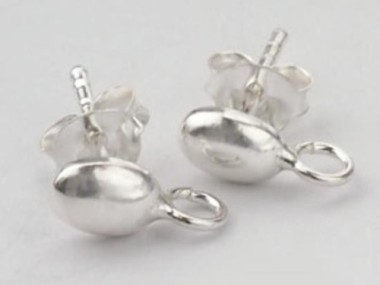 925 Sterling Silver Oval Earrings Post Findings 4x6 mm.