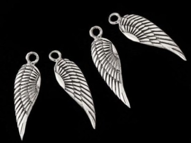 4 of 925 Sterling Silver Angel Wing Charms 5x16mm.