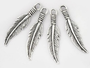 925 Sterling Silver Oxidized Feather Charms 5x23.5 mm.