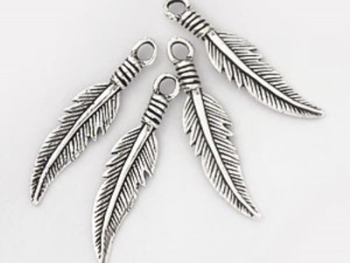 4 of 925 Sterling Silver Oxidized Feather Charms 5x23.5 mm.