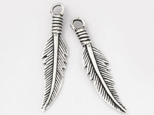 4 of 925 Sterling Silver Oxidized Feather Charms 5x23.5 mm.