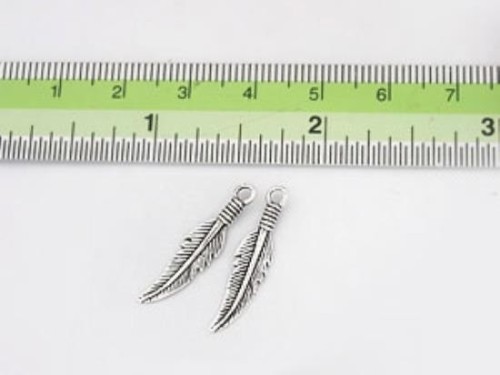 4 of 925 Sterling Silver Oxidized Feather Charms 5x23.5 mm.