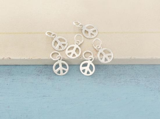 6 of 925 Sterling Silver Peace Sign ,Tiny Charms 6 mm. ,Polish Finished