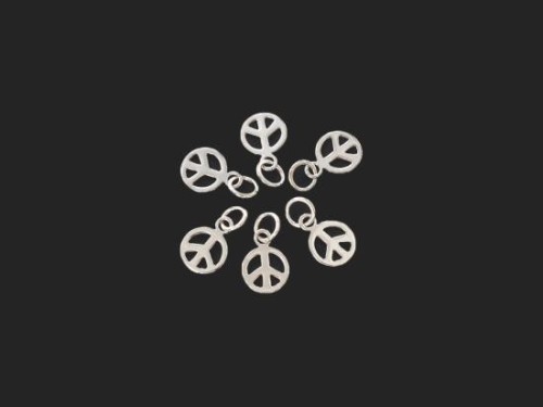 6 of 925 Sterling Silver Peace Sign ,Tiny Charms 6 mm. ,Polish Finished