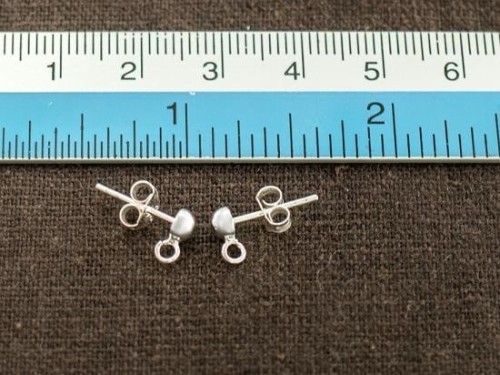 4 pairs of 925 Sterling Silver Post Stud Earrings Findings, 4mm Half Ball with Opened Loop