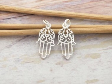 925 Sterling Silver Little Hamsa , Hand Of Fatima Charms 10x16 mm.