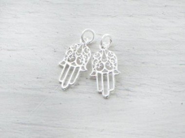 925 Sterling Silver Little Hamsa , Hand Of Fatima Charms 10x16 mm.