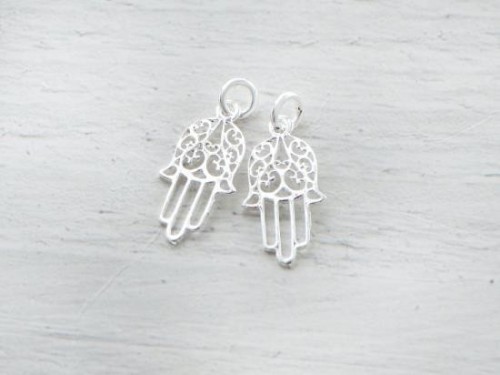 2 of 925 Sterling Silver Little Hamsa , Hand Of Fatima Charms 10x16 mm.