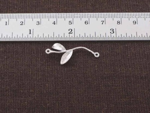 2 of 925 Sterling Silver Leaf Branch Links, Connectors 15x32mm. Matte Finish.