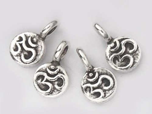 6 of Karen Hill Tribe Silver Ohm Printed Circle Disc Charms 6x2mm.