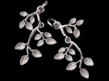 2 of 925 Sterling Silver Leaf Branch Charms 12x20 mm.