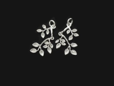 925 Sterling Silver Leaf Branch Charms 12x20 mm.