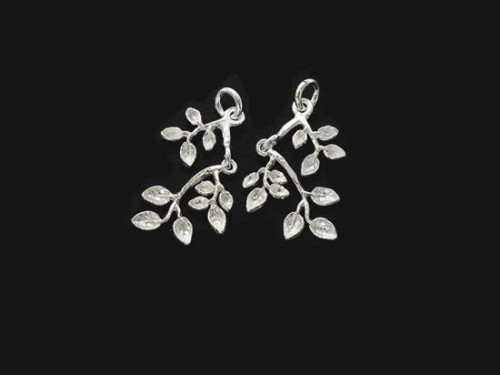 2 of 925 Sterling Silver Leaf Branch Charms 12x20 mm.