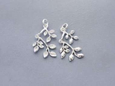 925 Sterling Silver Leaf Branch Charms 12x20 mm.