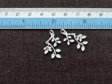 925 Sterling Silver Leaf Branch Charms 12x20 mm.