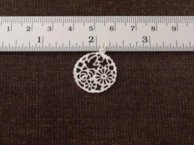 925 Sterling Silver Cutout Bird and Cherry Blossoms Pendant 20mm.,