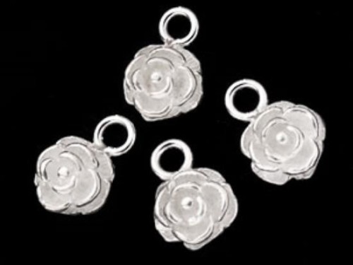 4 of 925 Sterling Silver Rose Charms 6.7mm.