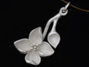 925 Sterling Silver Flower Branch Pendant 12x23mm.