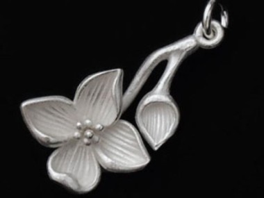 925 Sterling Silver Flower Branch Pendant 12x23mm.