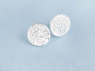 925 Sterling Silver Textured Circle Stud Earrings 13mm.