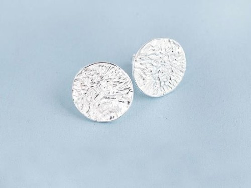 1 pair of 925 Sterling Silver Textured Circle Stud Earrings 13mm.