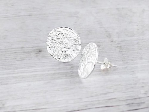 1 pair of 925 Sterling Silver Textured Circle Stud Earrings 13mm.