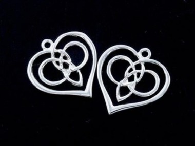 2 of 925 Sterling Silver Celtic Heart Charms 16.5mm., Polish Finished