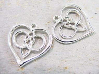 925 Sterling Silver Celtic Heart Charms 16.5mm.,