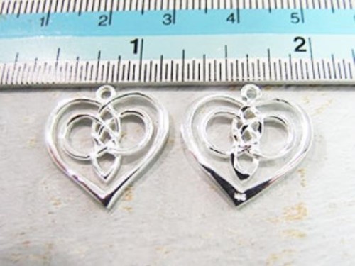 2 of 925 Sterling Silver Celtic Heart Charms 16.5mm., Polish Finished