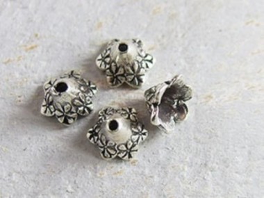 Karen Hill Tribe Silver Flower Bead Caps 6x8 mm.