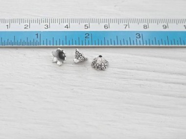 Karen Hill Tribe Silver Flower Bead Caps 6x8 mm.