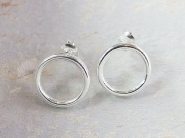 925 Sterling Silver Circle Stud Earrings 12.5mm.