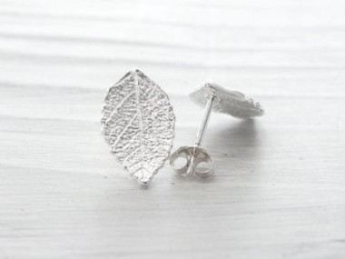 925 Sterling Silver Leaf Stud Earrings 9.5x16.5mm.