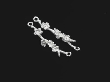 2 of 925 Sterling Silver Flower Branch Links, Connectors 5x28mm.