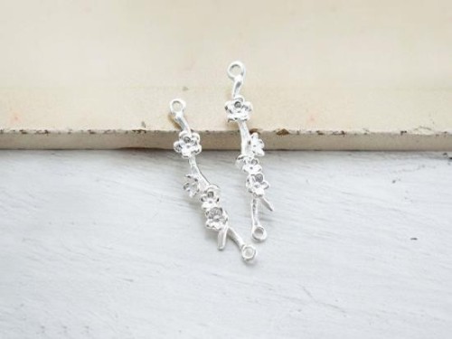 2 of 925 Sterling Silver Flower Branch Links, Connectors 5x28mm.