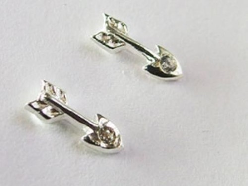 1 pair of 925 Sterling Silver Tiny Arrow Stud Earrings 3x8mm., with Colorless CZ