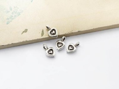 Karen Hill Tribe Silver Imprinted Heart Charms 7x6 mm.