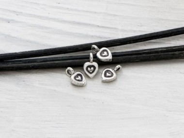 Karen Hill Tribe Silver Imprinted Heart Charms 7x6 mm.