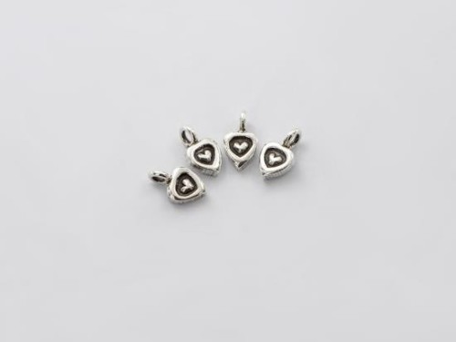 4 of Karen Hill Tribe Silver Imprinted Heart Charms 7x6 mm.