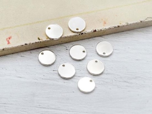 8 of 925 Sterling Silver Round Tag Charms 7mm