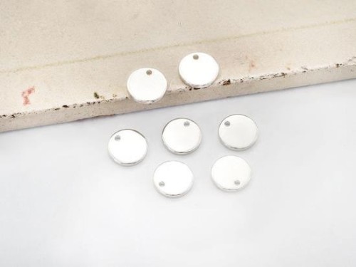 8 of 925 Sterling Silver Round Tag Charms 7mm