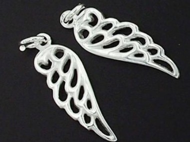 2 of 925 Sterling Silver Angel Wing Charms 7x20mm. Polish Finished.