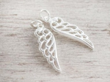 925 Sterling Silver Angel Wing Charms 7x20mm.